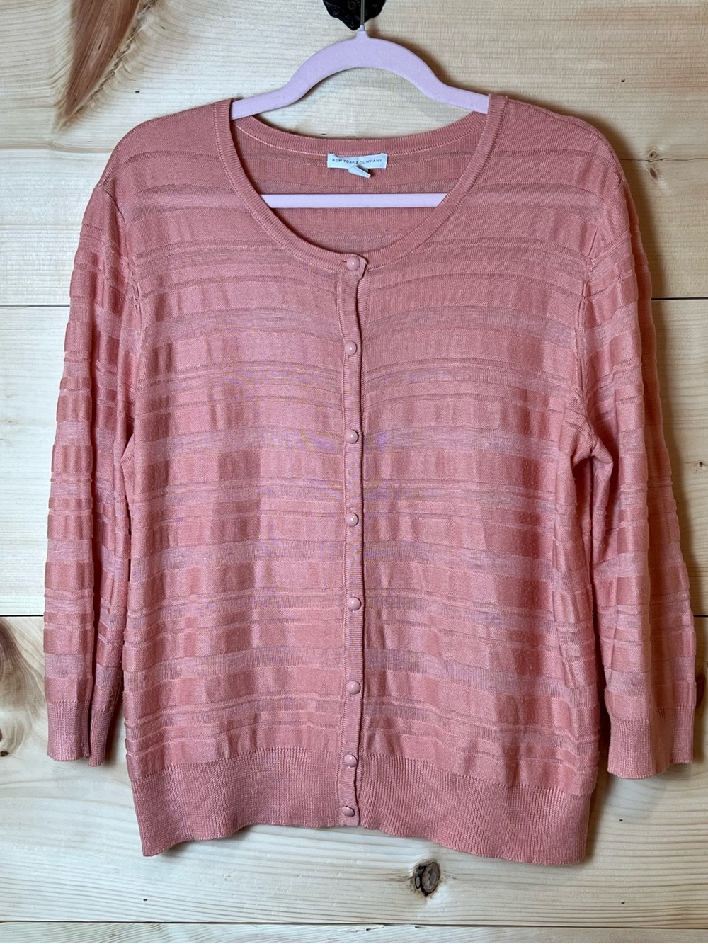 New York & Co Peachy-Pink Button-Front Cardigan Cozy Cabincore